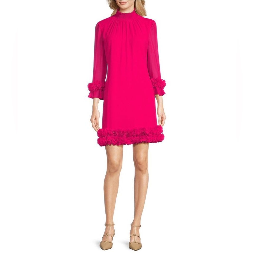 NWT Alex Marie Amelia Smocked Turtleneck Floral Petal Detail Chiffon Dress - Picture 2 of 10